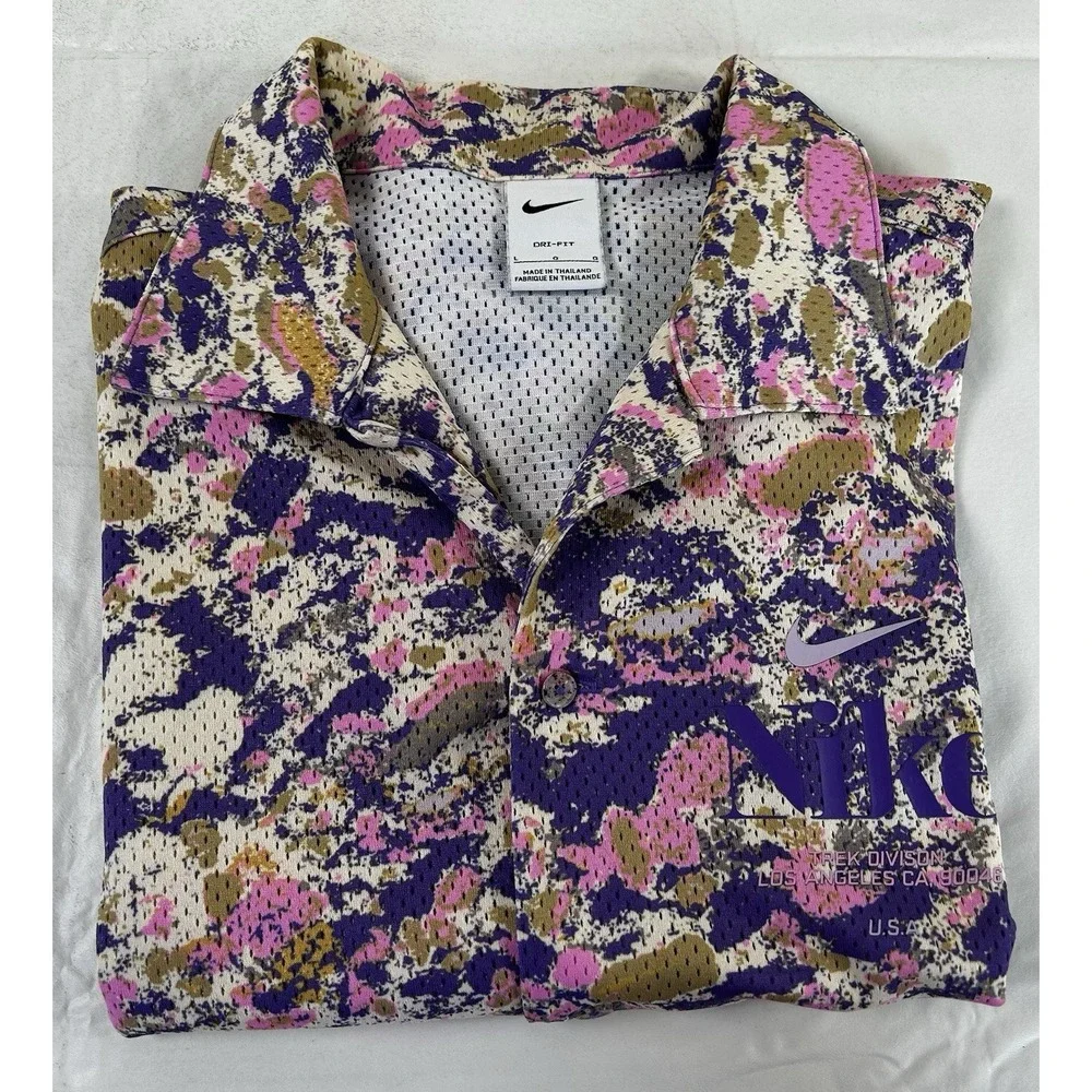 Nike Shirt Trek Division Men's Large Psychic Purple Mesh Hawaiian Button Dri Fit - Picture 10 of 10